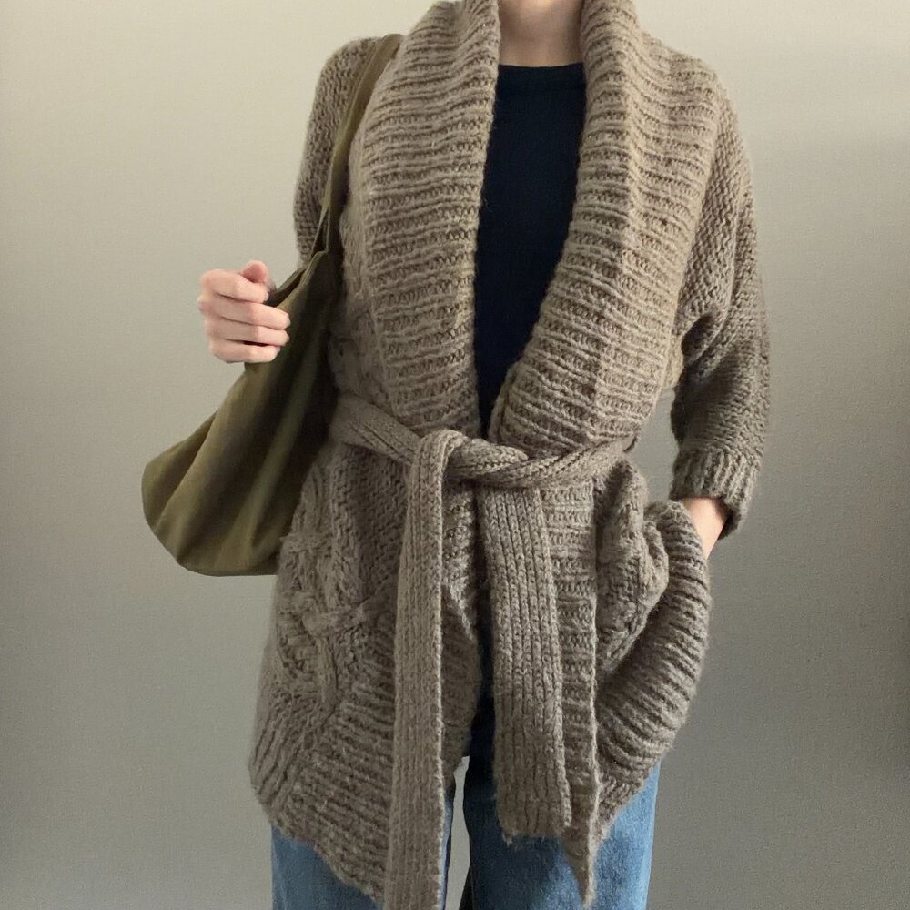 American Eagle Brown Knit Cardigan w/ Belt Tie Size Small Cozy Sweater
